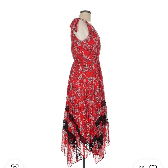 NWT Nanette Lepore Chiffon Midi Pleated Dress Sz 12 Ruby Red New Endless Summer - Picture 6 of 8
